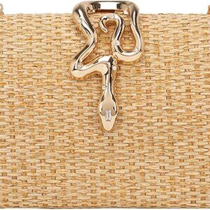 Chic Handwoven Straw Clutch Purse with Snake Clasp - Beach Vacation Essential